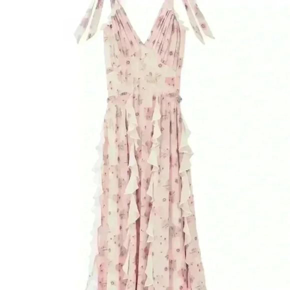 Rebecca Taylor Leander floral metallic clip midi dress in pink silk - Picture 9 of 13